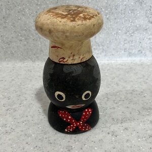 Antique Black Americana PAPPY Painted Wooden Shaker~Salt or Pepper~Vintage